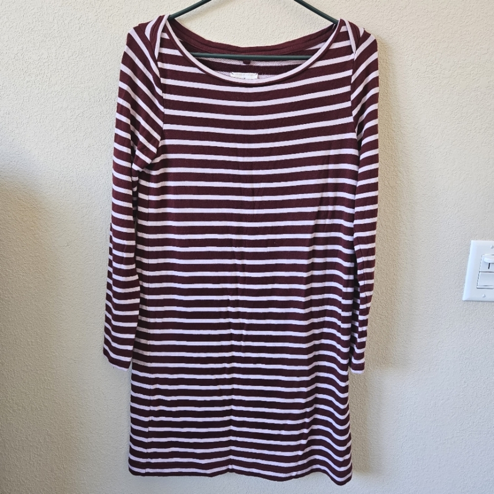 Lou & Grey Red Striped Long Sleeve Boat Neck Shirt Dress